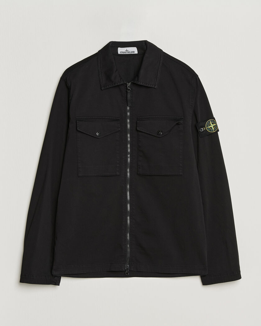 Stone Island Organic Cotton Satin Stretch Zip Overshirt Black – Musta