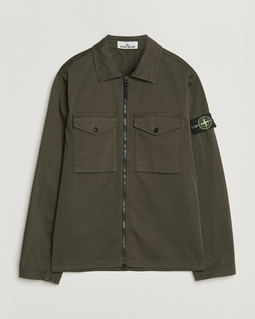 Stone Island Organic Cotton Satin Stretch Zip Overshirt Grey – Harmaa