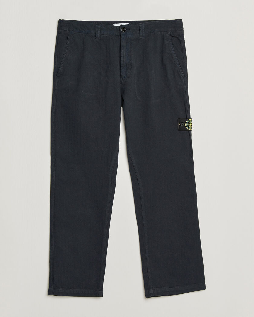 Stone Island Cotton Herringbone Pants Navy Blue – Sininen