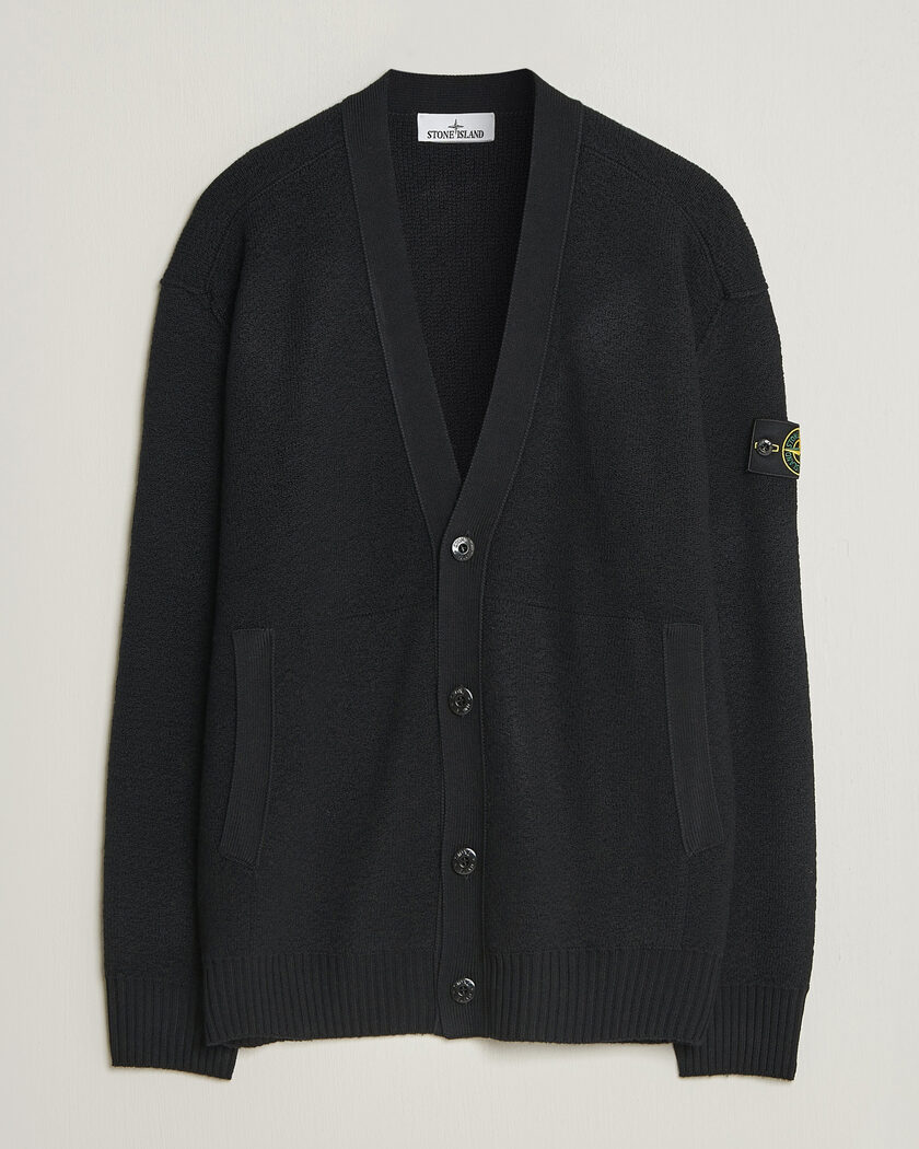 Stone Island Textured Stitch Wool Cardigan Black – Musta