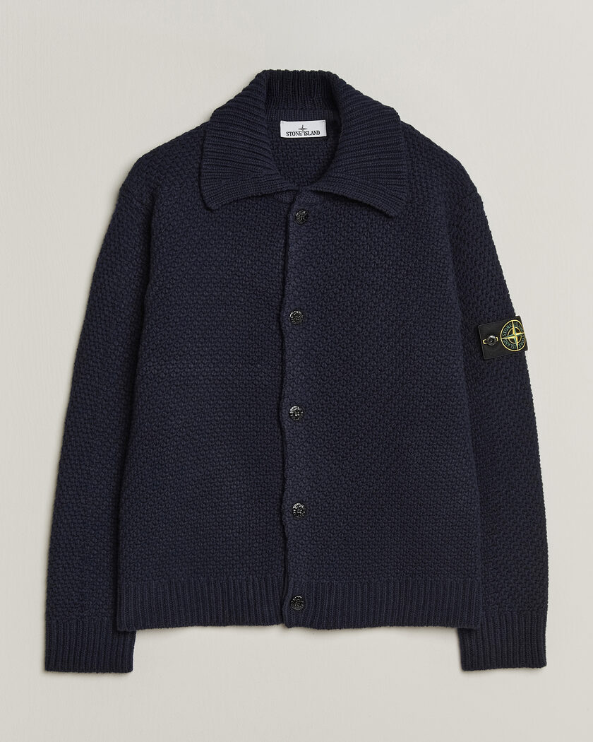 Stone Island Basket Stitch Lambswool Cardigan Navy Blue – Sininen