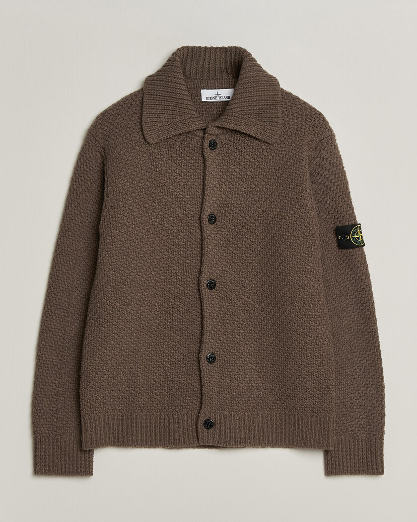 Stone Island Basket Stitch Lambswool Cardigan Umber Melange – Ruskea