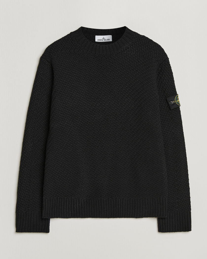 Stone Island Basket Stitch Lambswool Crew Neck Black – Musta