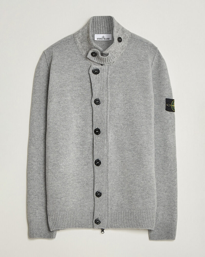 Stone Island Knitted Lambswool Zip Button Cardigan Grey Melange – Harmaa