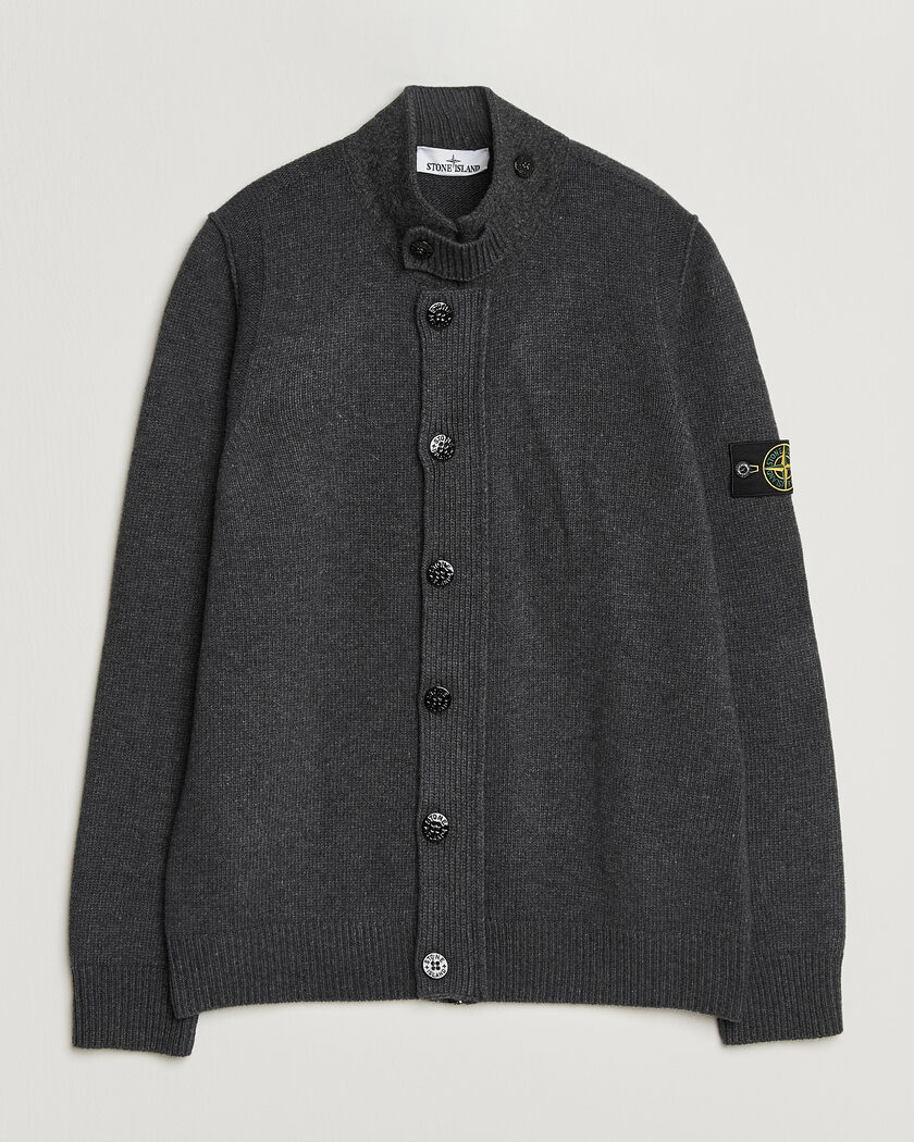  Stone Island Knitted Lambswool Zip Button Cardigan Melange Lead – Harmaa
