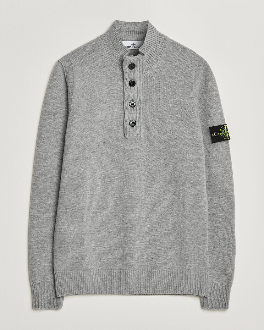 Stone Island Knitted Lambswool Half Button Zip Grey Melange – Harmaa