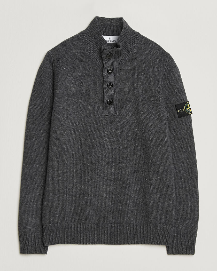 Stone Island Knitted Lambswool Half Button Zip Melange Lead – Harmaa