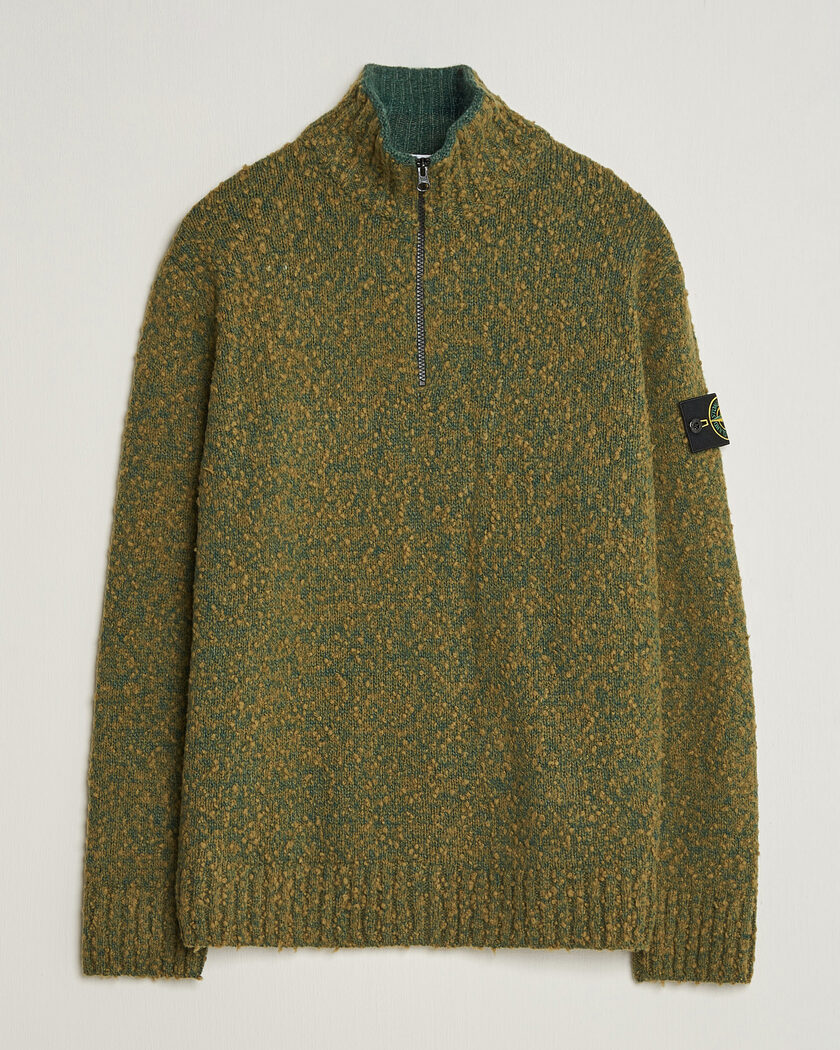  Stone Island Speckled Wool/Nylon Half Zip Dark Green Melange – Vihreä