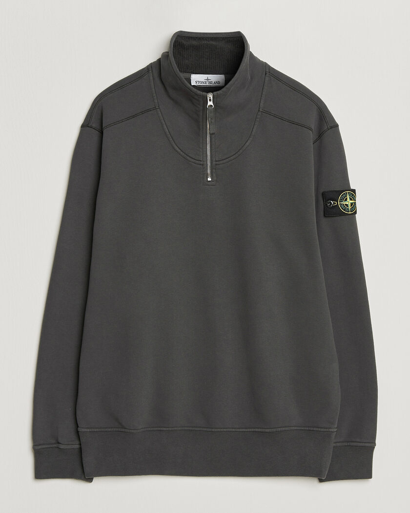 Stone Island Brushed Cotton Fleece Half Zip Lead Grey – Harmaa