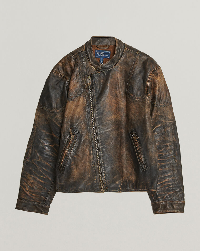 Polo Ralph Lauren Leather Bomber Jacket Brown/Black Amber – Ruskea