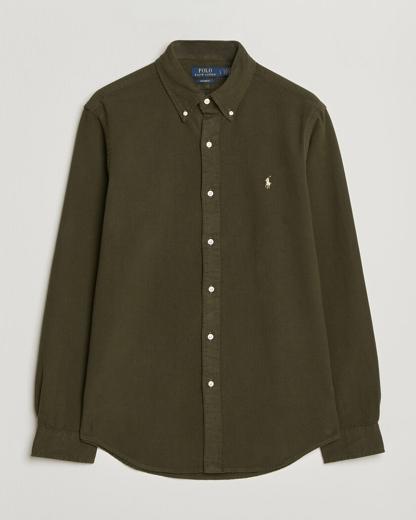 Polo Ralph Lauren Custom Fit Brushed Flannel Shirt Company Olive – Vihreä