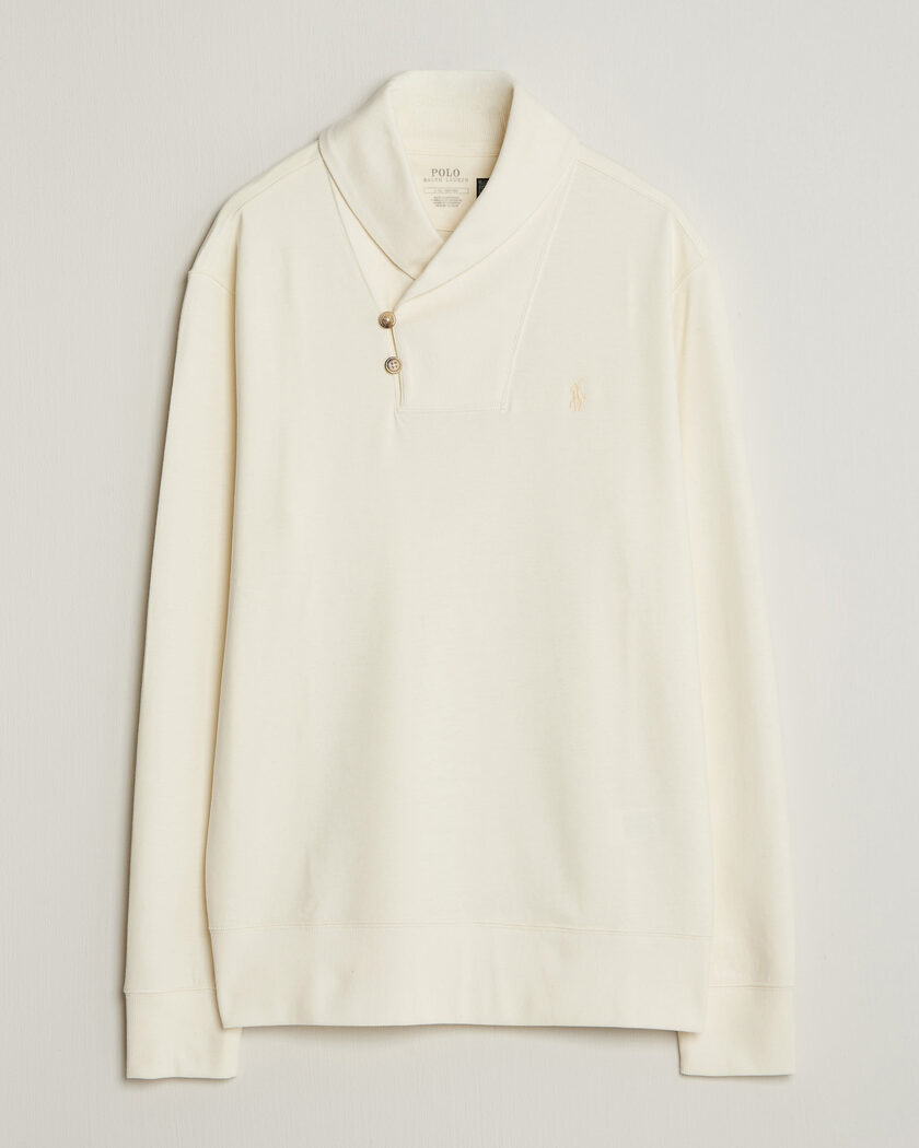 Polo Ralph Lauren Double Knitted Shawl Collar Sweater Pale Cream – Valkoinen