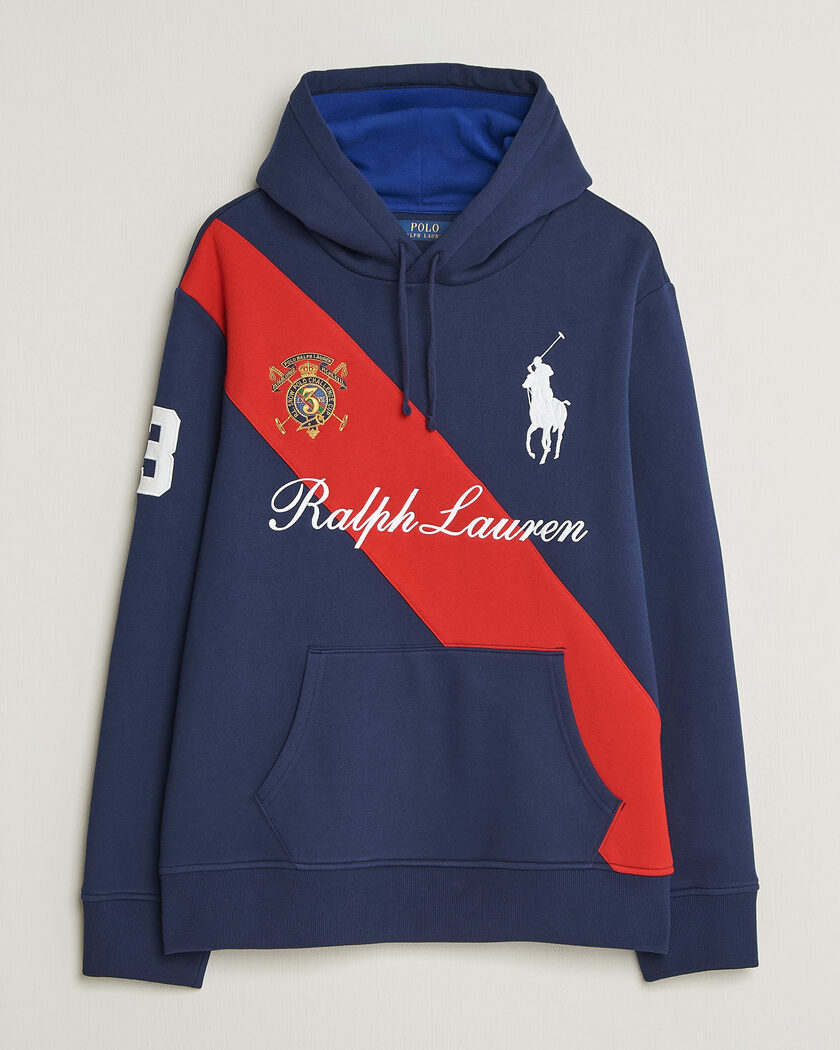Polo Ralph Lauren Diagonal Stripe Big Pony Hoodie Newport Navy – Sininen
