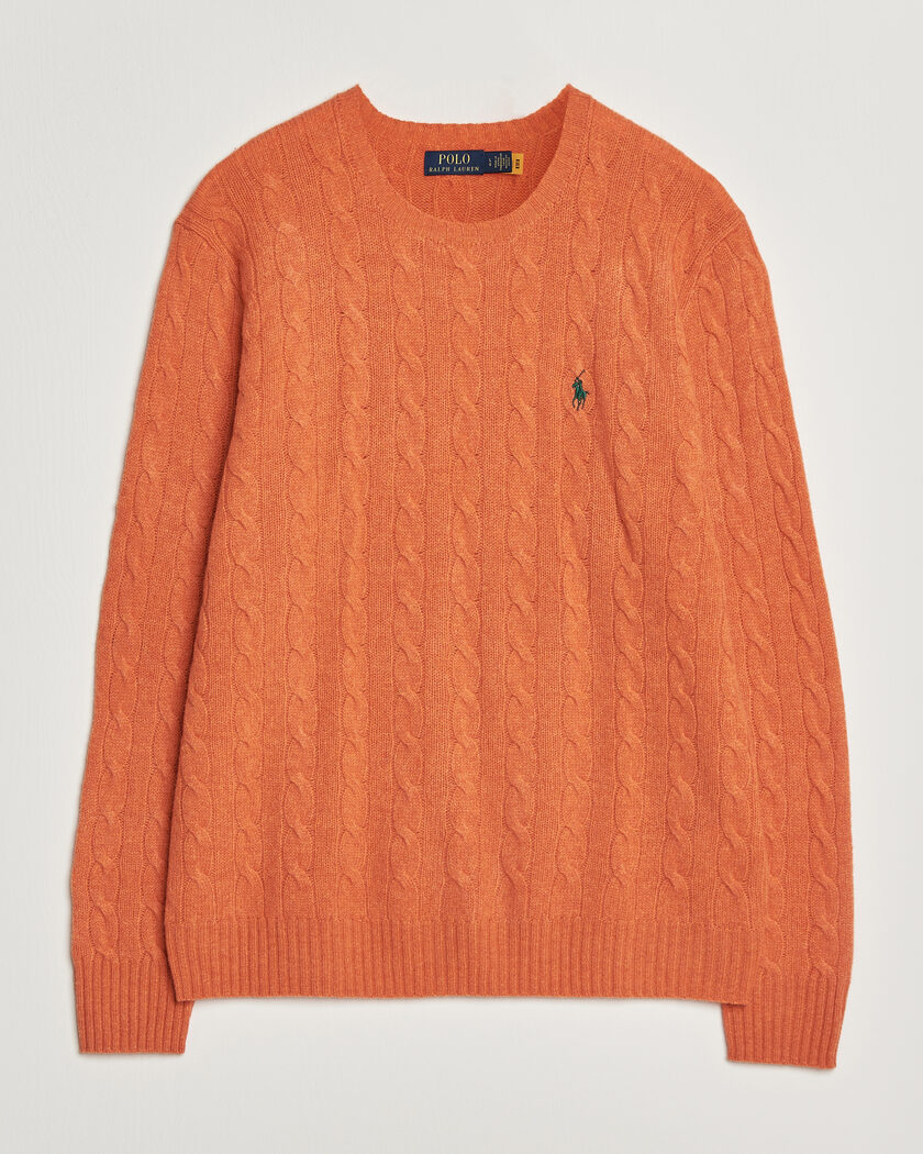 Polo Ralph Lauren Wool/Cashmere Cable Crew Neck Orange Jasper Heather – Oranssi