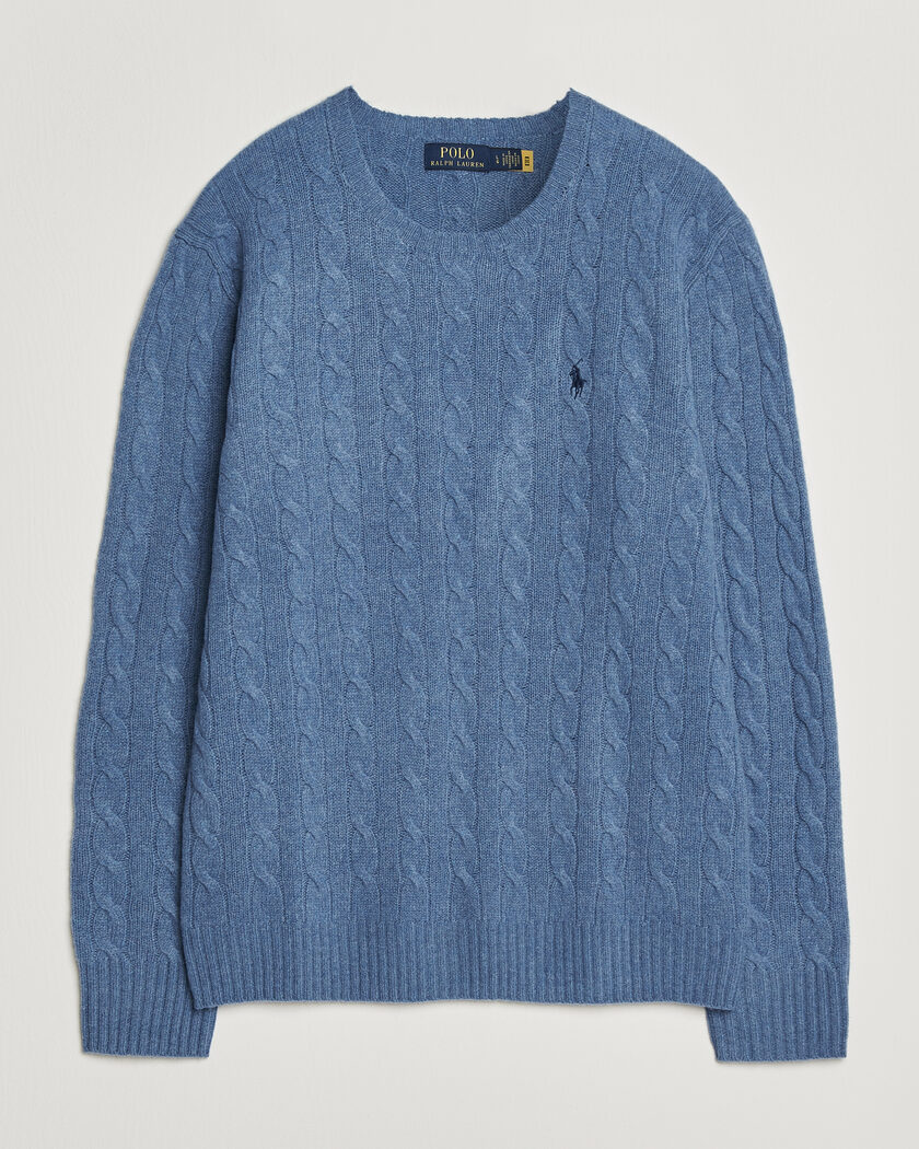 Polo Ralph Lauren Wool/Cashmere Cable Crew Neck Blue Borage Heather – Sininen