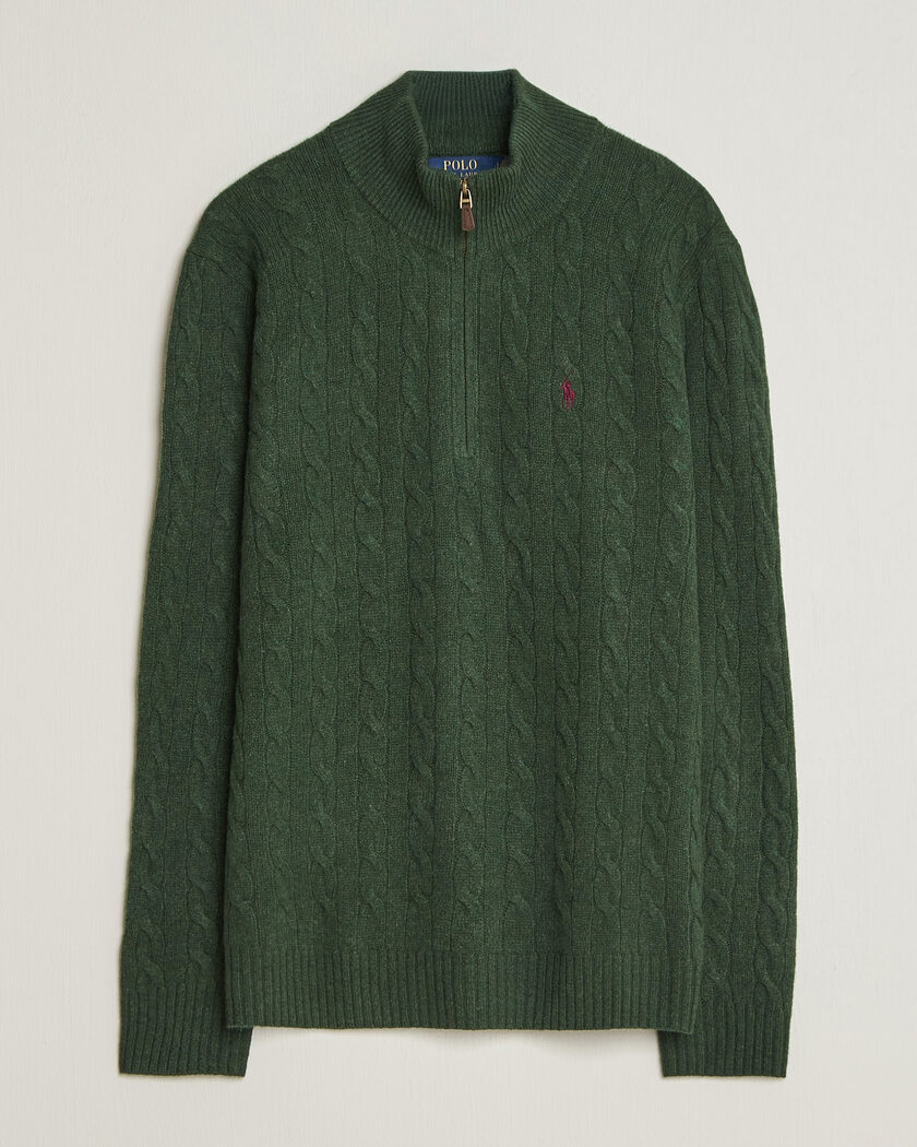 Polo Ralph Lauren Wool/Cashmere Cable Half Zip Lodgepole Pine Heather – Vihreä