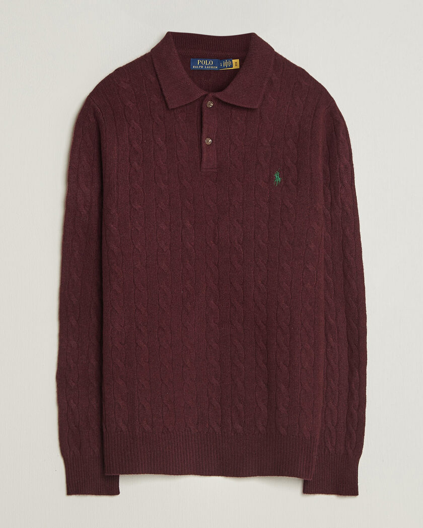 Polo Ralph Lauren Wool/Cashmere Cable Knit Polo Aged Wine Heather – Punainen