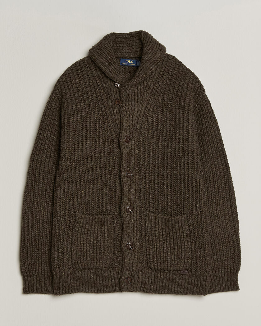 Polo Ralph Lauren Wool Blend Shawl Collar Cardigan Olive Brown Marl – Vihreä