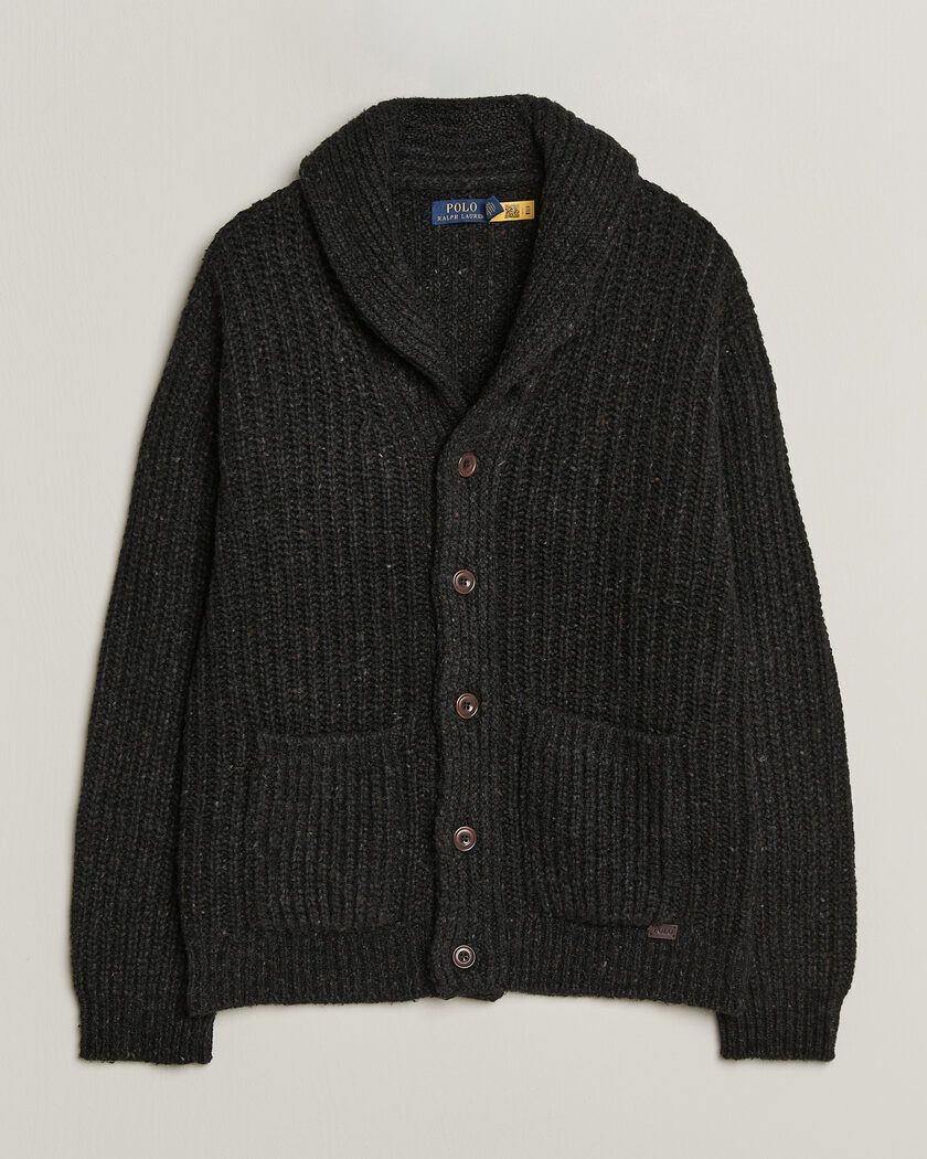 Polo Ralph Lauren Wool Blend Shawl Collar Cardigan Black Marl – Musta
