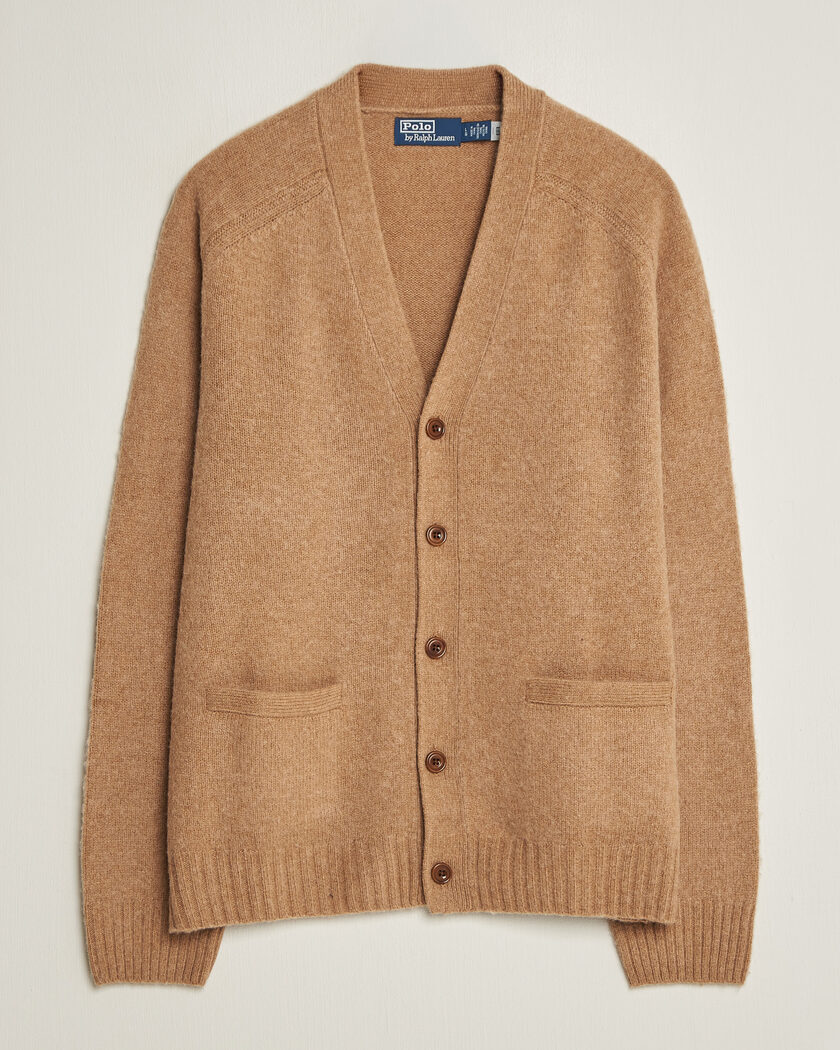 Polo Ralph Lauren Wool/Cashmere Patch Cardigan Crouton Tan Heather – Beige