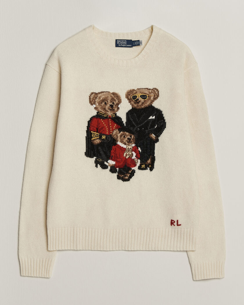 Polo Ralph Lauren Wool Blend Bear Sweater Authentic Cream – Valkoinen