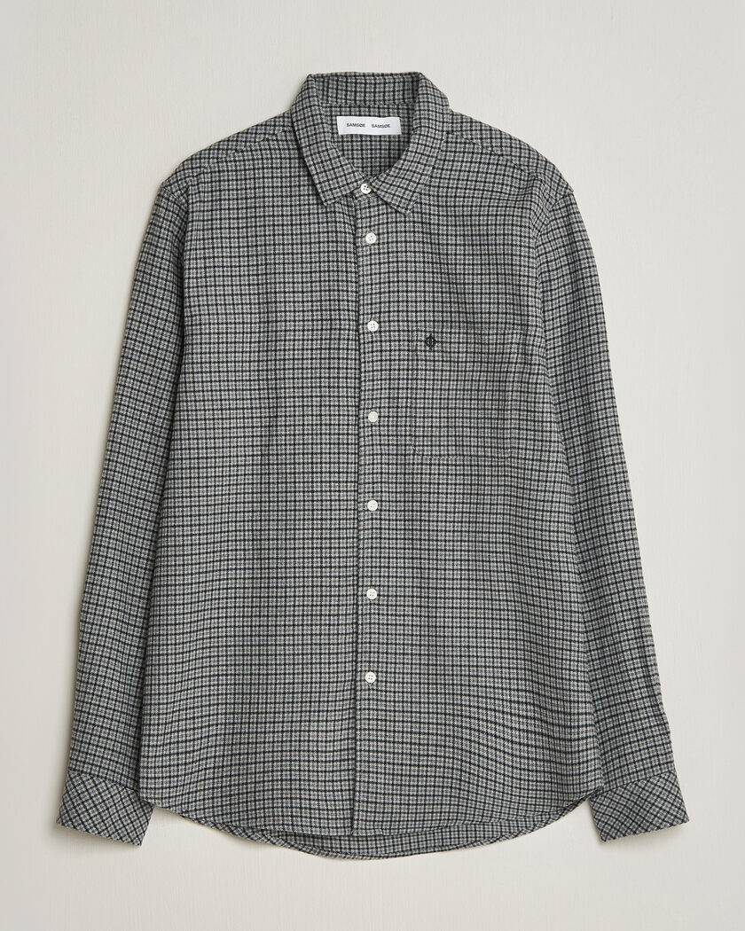 Samsøe Samsøe Liam Brushed Cotton Checked Shirt Grey Melange – Harmaa