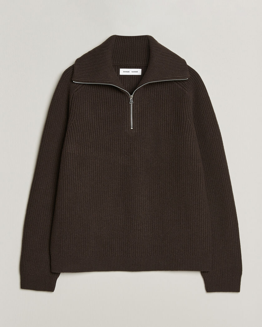 Samsøe Samsøe Rick Wool Heavy Knitted Half Zip Delicioso – Ruskea