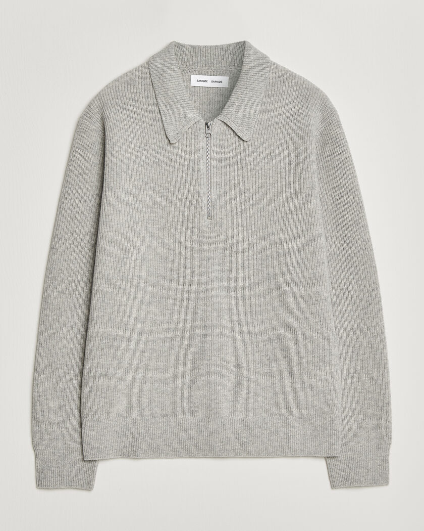 Samsøe Samsøe Isak Knitted Half Zip Polo Grey Melange – Harmaa