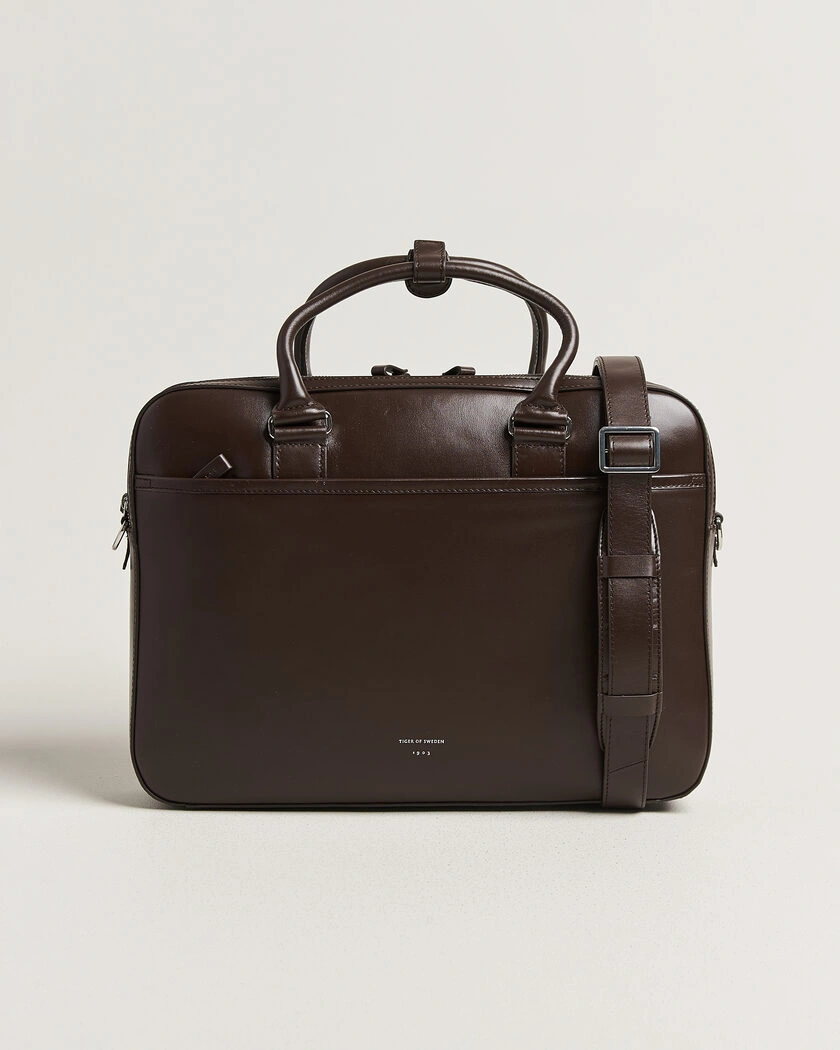 Tiger of Sweden Burin Smooth Leather Briefcase Dark Brown – Ruskea