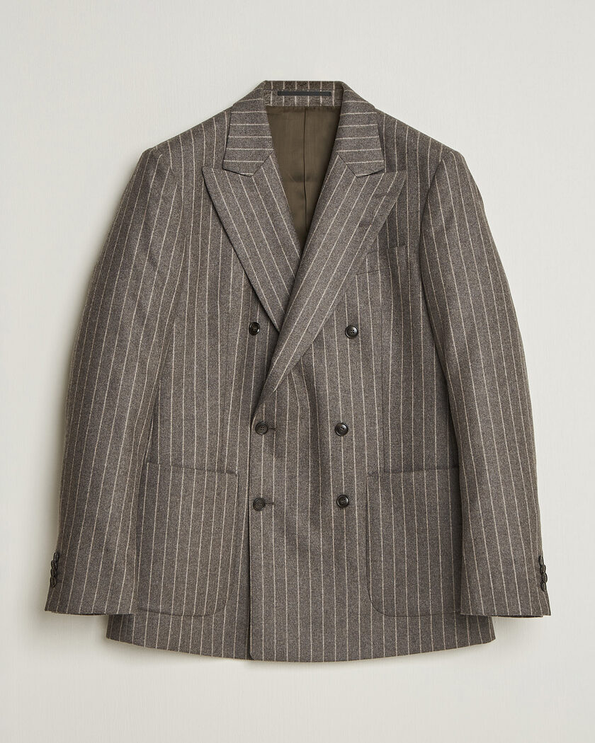 Tiger of Sweden Joachim Wool Double Breasted Pinstriped Blazer Grey Brown – Ruskea
