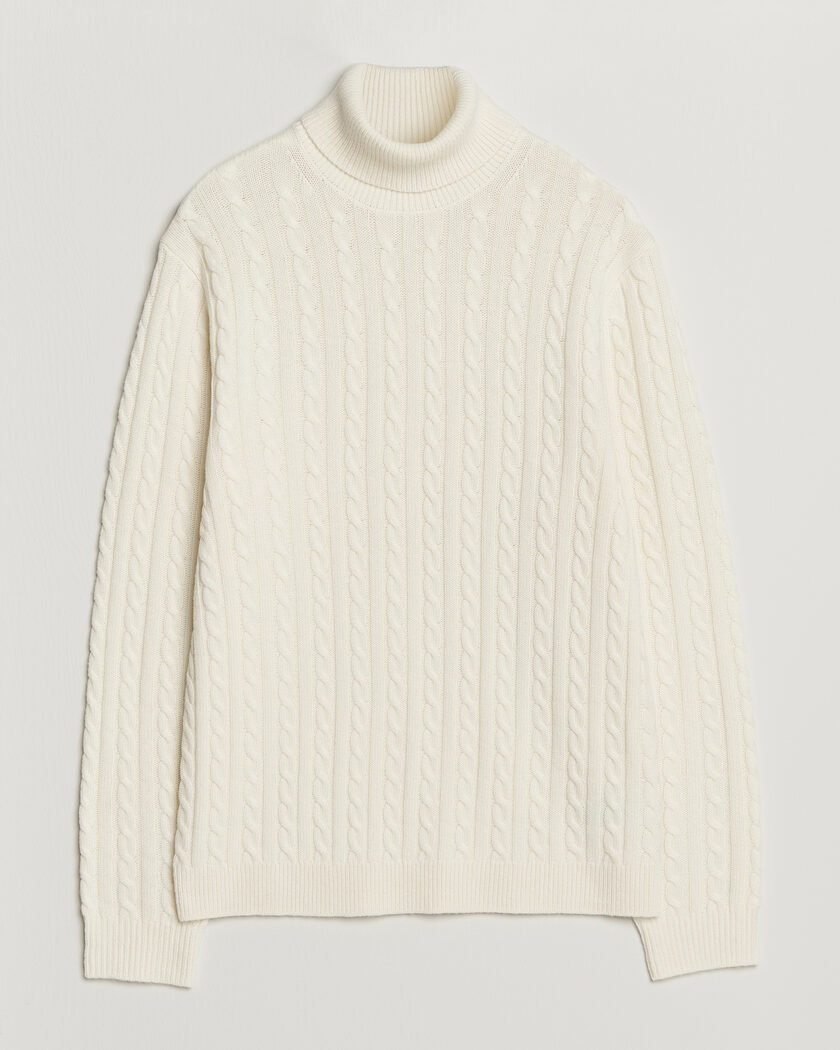 Tiger of Sweden Wilde Wool/Cashmere Cable Turtleneck Porcelain Cream – Valkoinen