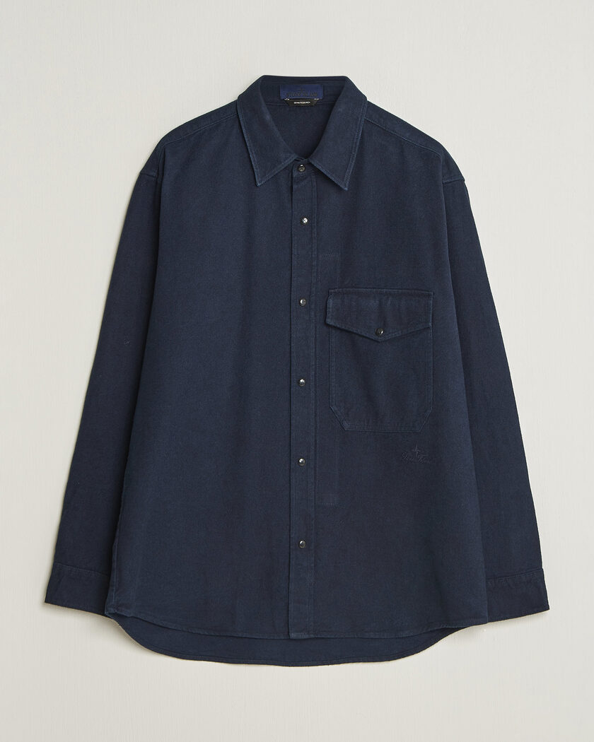 Stone Island Organic Cotton Flannel Denim Shirt Indigo – Sininen