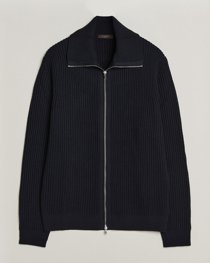 Zanone Fishermans Rib Full Zip Cardigan Navy – Sininen