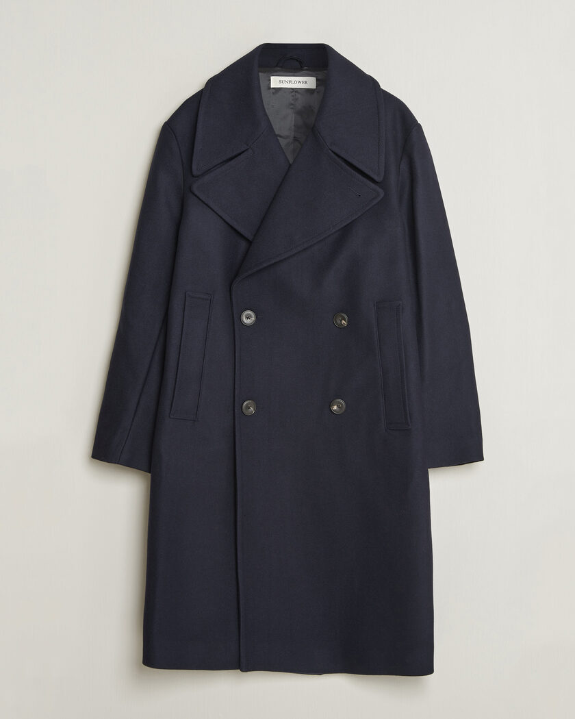 Sunflower Double Breasted Wool Blend Coat Navy – Sininen