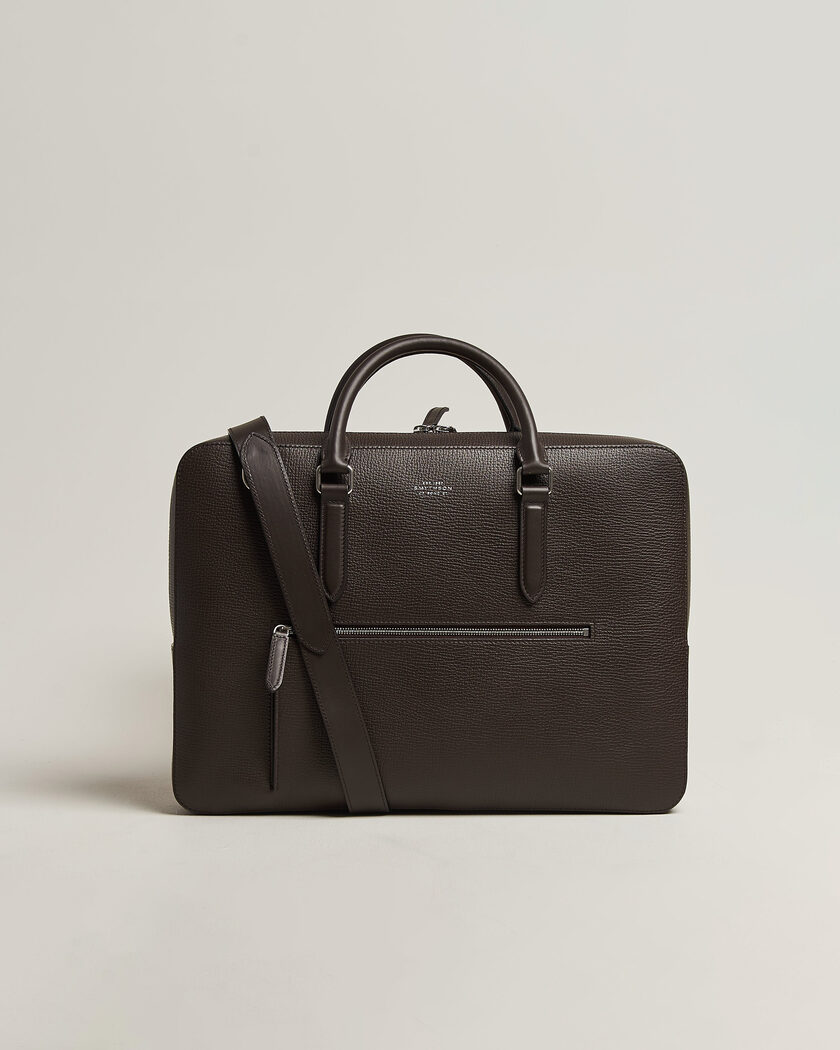 Smythson Ludlow Slim Briefcase With Zip Front Dark Brown – Ruskea
