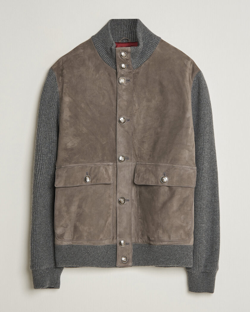 Brunello Cucinelli Cashmere/Suede Down Jacket Grey Melange – Harmaa