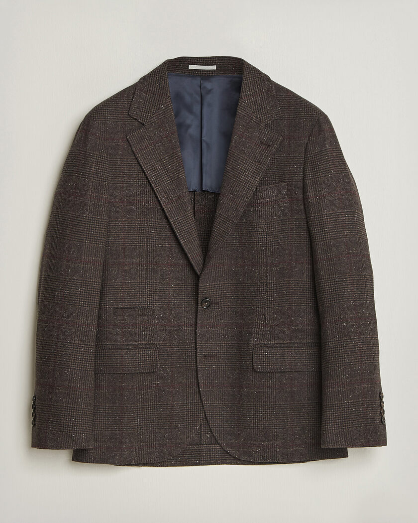 Brunello Cucinelli Cashmere/Silk Prince Of Wales Blazer Dark Brown – Ruskea