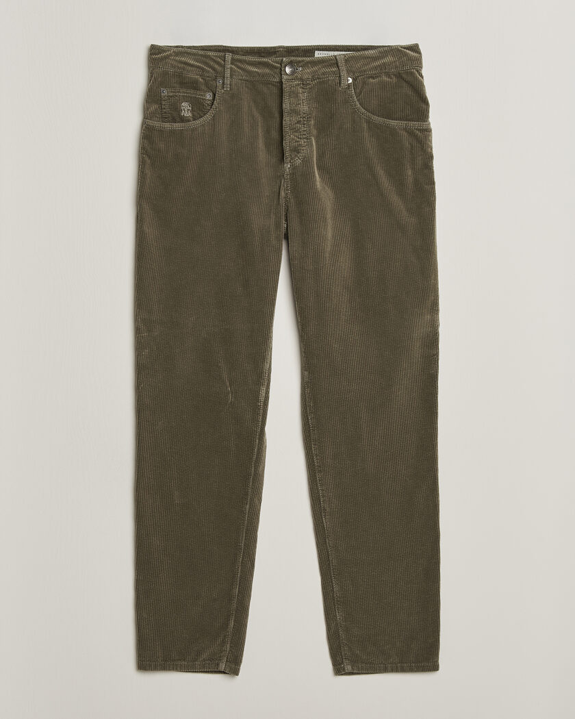 Brunello Cucinelli Leisure Fit Corduroy 5-Pocket Pants Olive – Vihreä