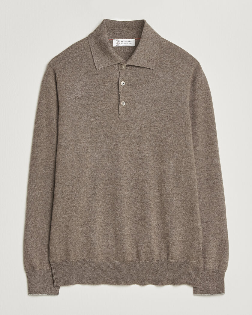 Brunello Cucinelli 2 Ply Cashmere Long Sleeve Polo Brown – Ruskea