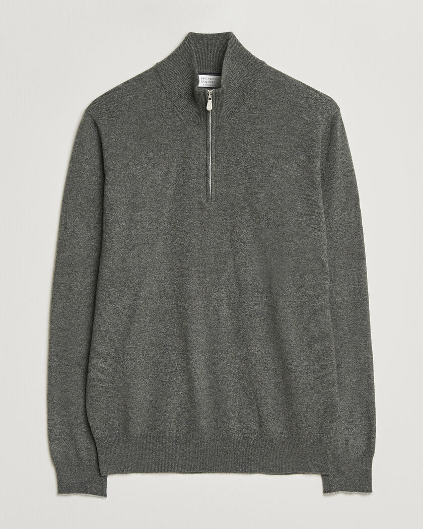 Brunello Cucinelli 2 Ply Cashmere Half Zip Forest Green – Vihreä