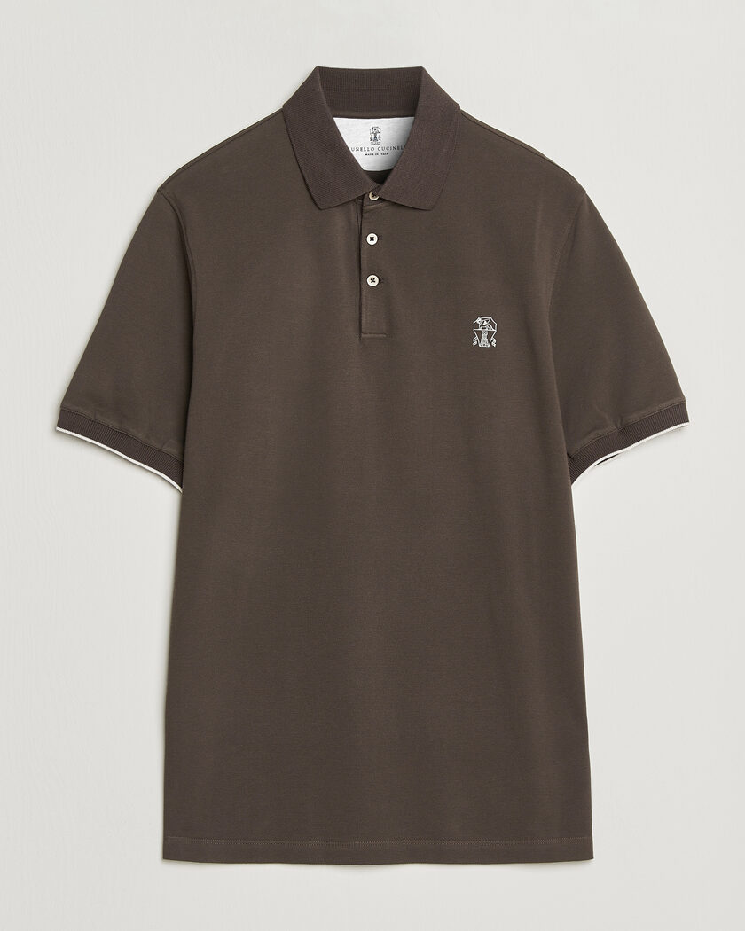 Brunello Cucinelli Short Sleeve Logo Polo Dark Brown – Ruskea