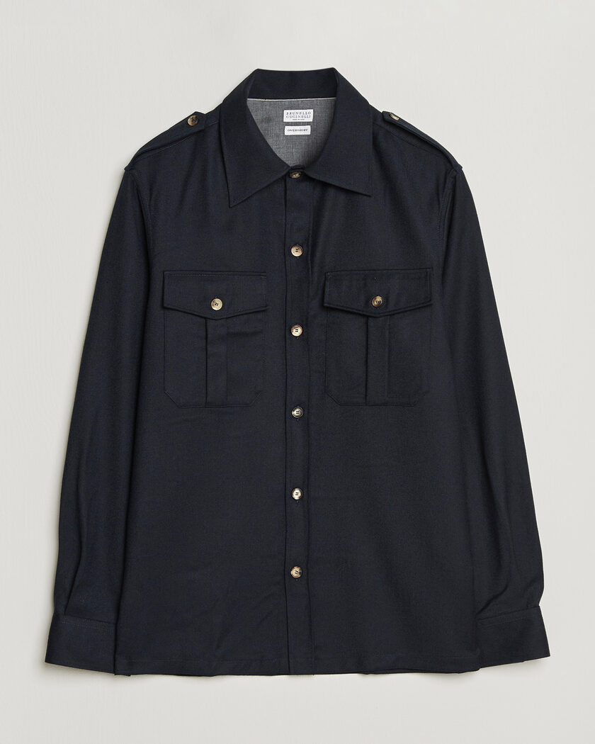 Brunello Cucinelli Flannel Double Pocket Overshirt Navy – Sininen