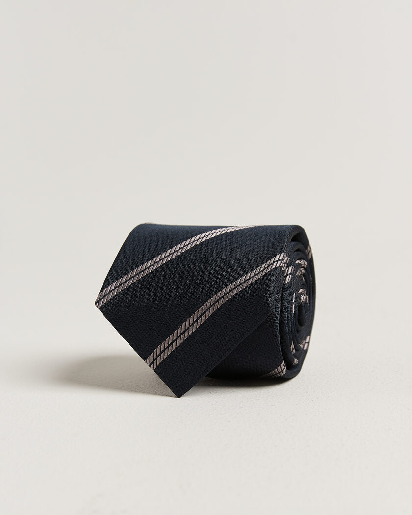 Brunello Cucinelli Regimental Stripe Silk Tie Navy – Sininen