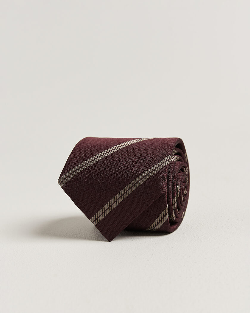 Brunello Cucinelli Regimental Stripe Silk Tie Burgundy – Punainen
