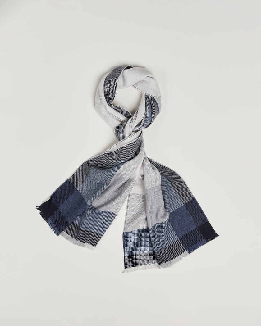 Brunello Cucinelli Wool/Cashmere Check Scarf Grey/Navy – Harmaa