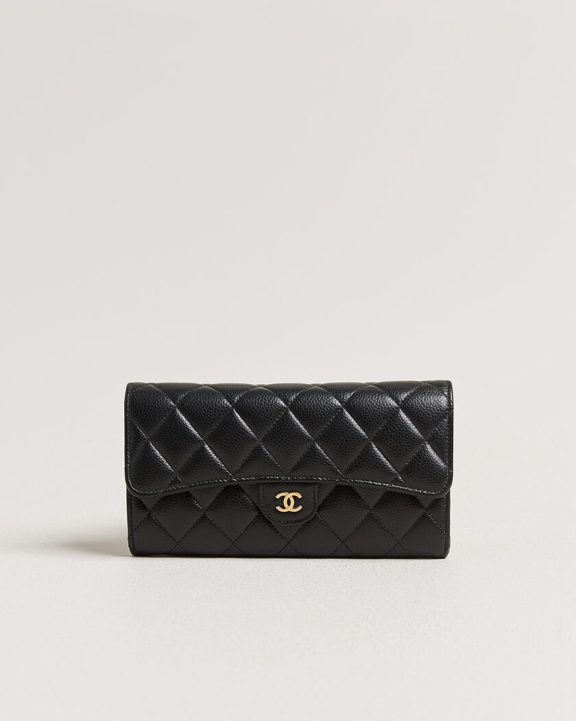 Chanel Pre-Owned Classic Long Flap Wallet Caviar Leather Black – Musta