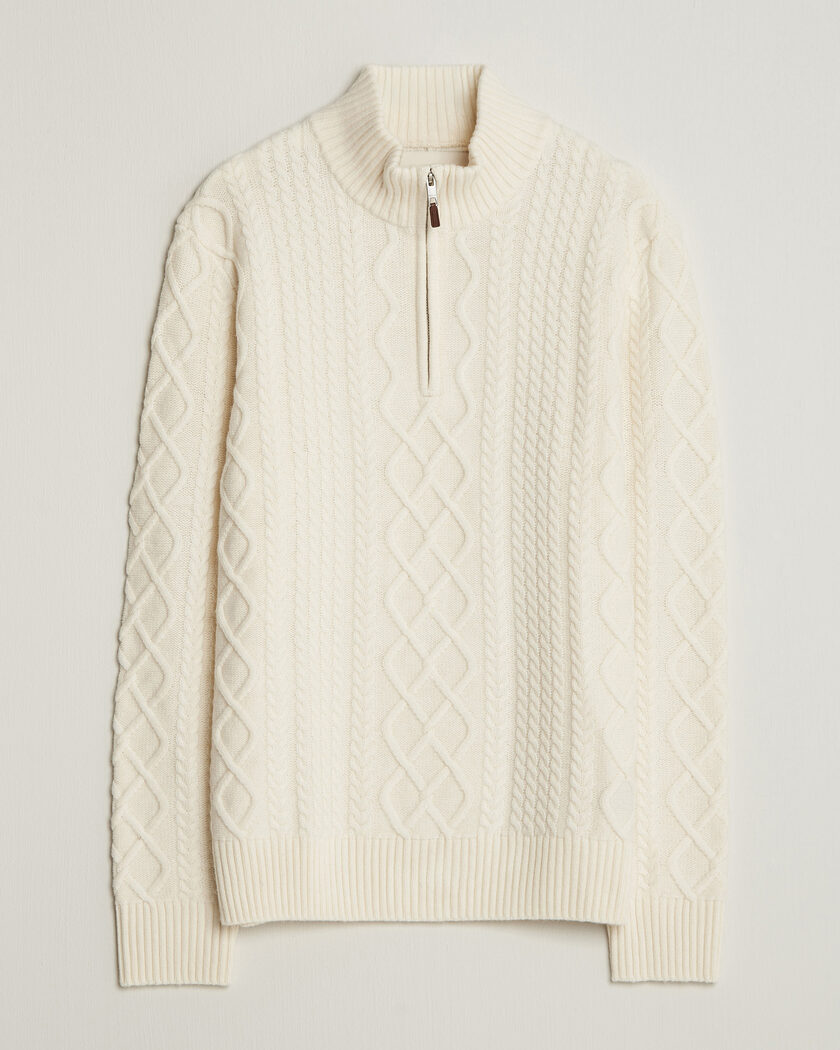 Gant Wool Cable Knitted Half Zip Cream – Valkoinen