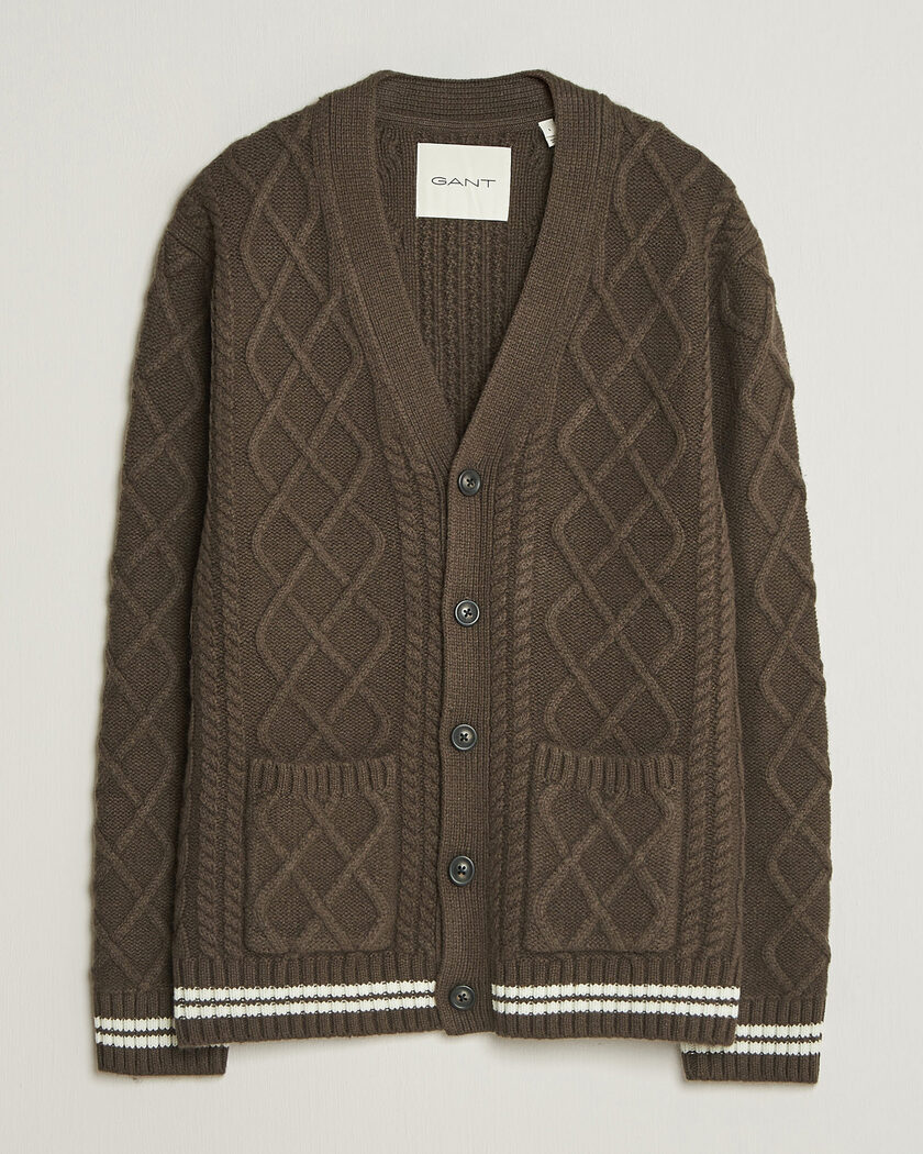 Gant Wool Cable Knitted Cardigan Shadow Brown – Ruskea