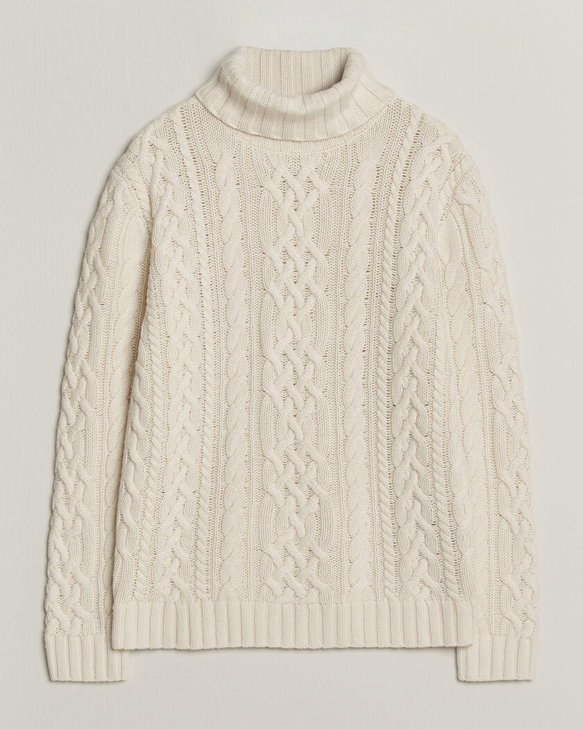 Gant Wool/Cotton Cable Knitted Turtleneck Cream – Valkoinen