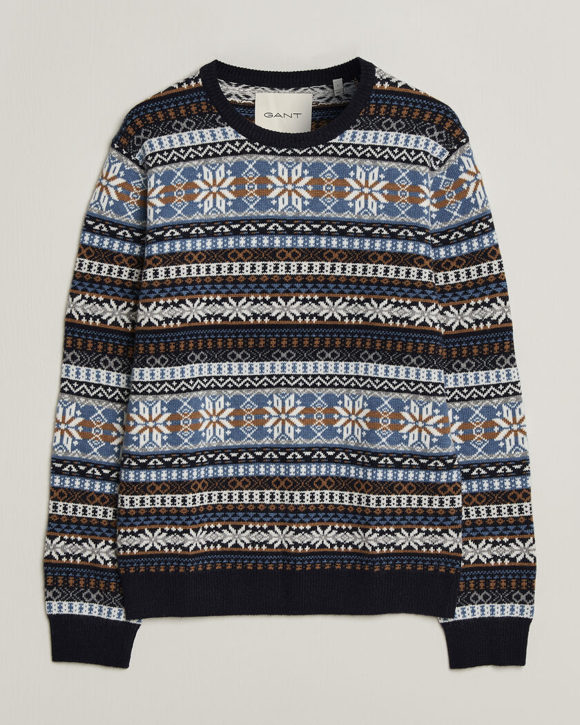 Gant Brushed Wool Fair Isle Sweater Evening Blue – Sininen